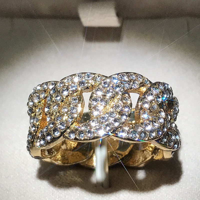 Cincin Pertunangan Berlian Kristal Berlapis Emas  24K Mewah Fashion Pria dan Wanita