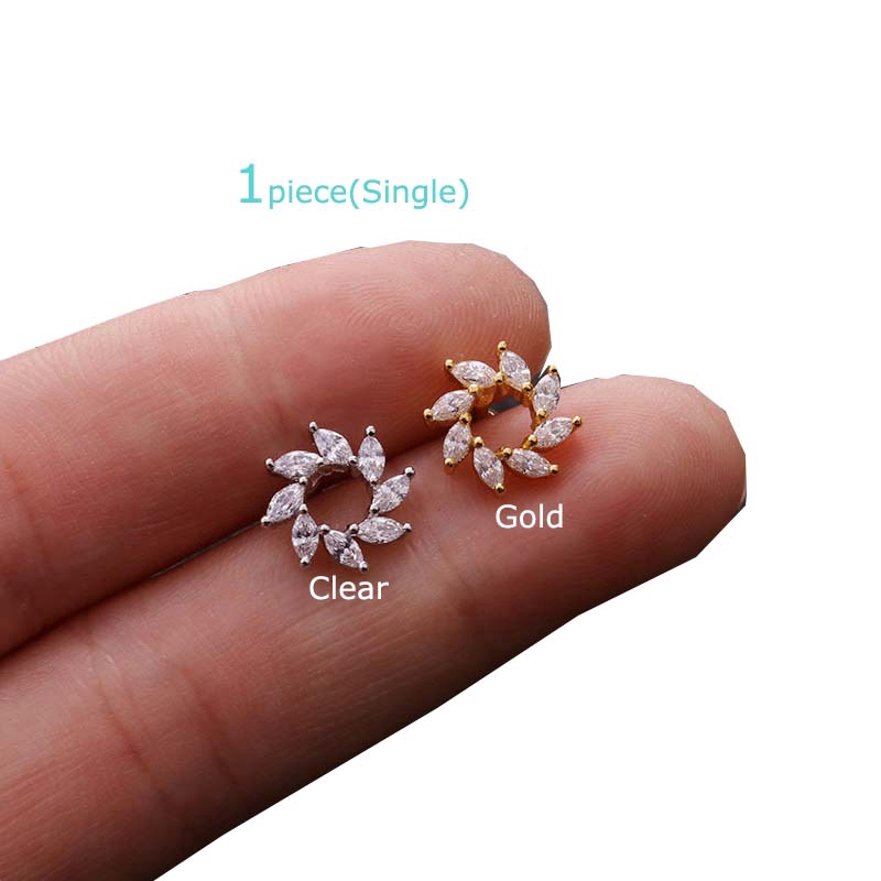 1piece Stainless Steel Tragus Pinna Helix Piercing Earrings with Zircon 16G