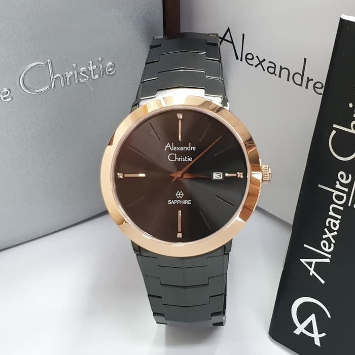 Jam Tangan Pria Alexandre Christie AC 8568 Sapphire Black Rosegold Ori