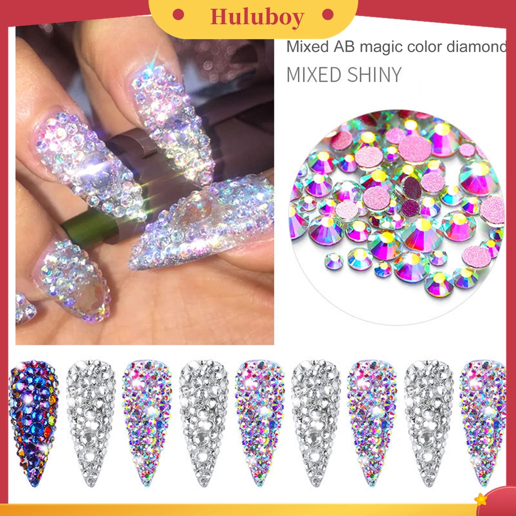 Huluboy Huluboy♡ 1440pcs / Set Berlian Imitasi Glitter Bahan Kaca Untuk Perhiasan Kuku Wanita