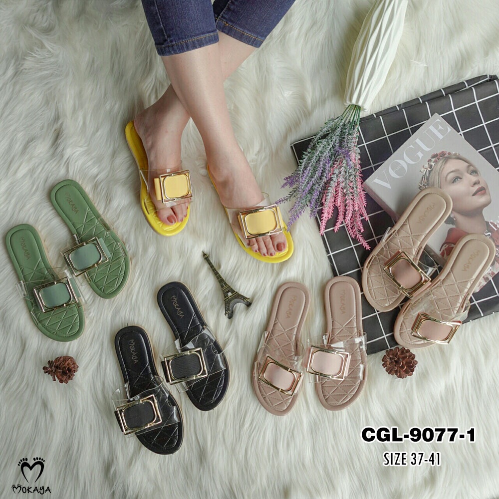 Sandal Slop Jelly Wanita Mika Gesper Kotak Besar Cantik Import Mokaya/ size 37-41 (CGL-9077-1)