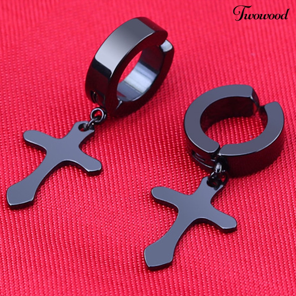 1 Pasang Anting Hoop Dangle Cross Gaya Hip Hop Untuk Unisex