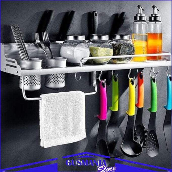 Rak Bumbu Dapur Tempel Dinding Alat Rumah Tangga Aluminium Serbaguna
