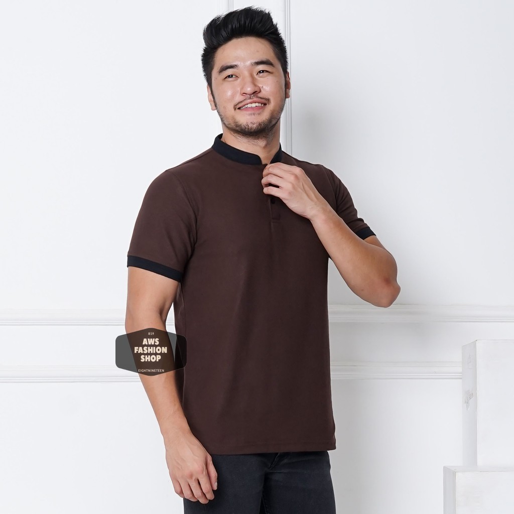 Kaos Polo Pria Polo Shirt Kerah Shanghai  Lengan Pendek Polos Coklat Tua BIG SIZE JUMBO XXL / 3XL