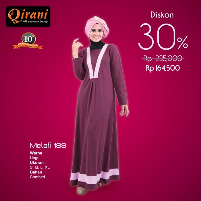 Qirani Dewasa Melati 188 | Baju Perempuan Wanita Muslim Gamis D Lebaran Syari Modern Casual Fashion 