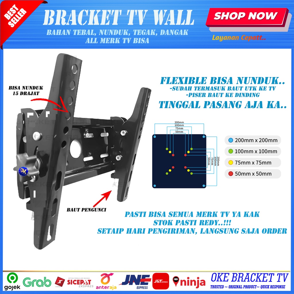 Bracket tv Samsung TCL Cooca LG Sony Sharp 14 22 24 29 32 39 40 42 inch