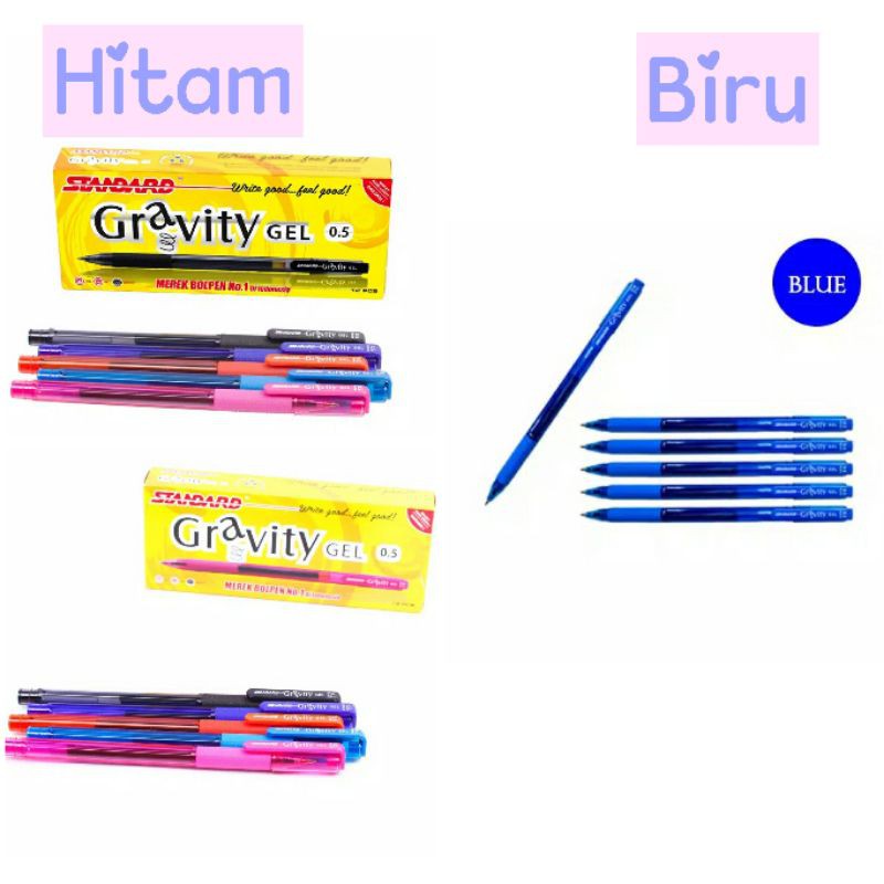Standard Pen Pulpen Gravity Gel 0.5 Isi 6 Bulpen / Ballpoint / Bolpen / Bolpoin / Pena / Polpen