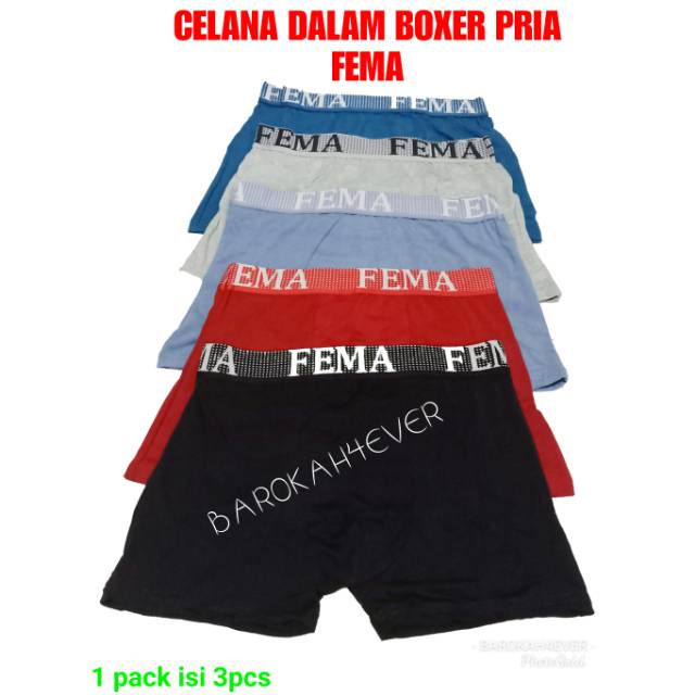 (1pack isi 3pc) Celana Dalam BOXER FEMA Ban Besar