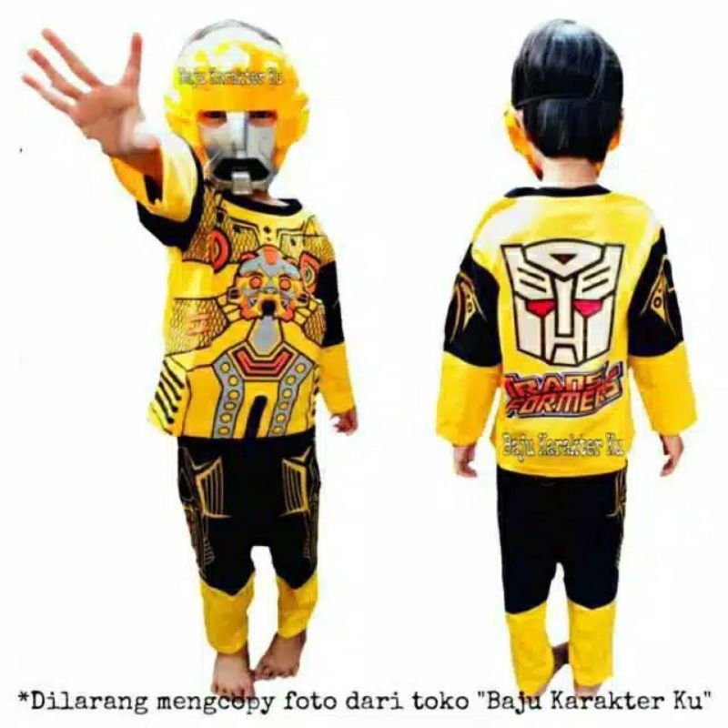 TERBARU KOSTUM BAJU ANAK ROBOT TRANSFORMERS BUMBLEBEE ROBOT KUNING GRATIS TOPENG / FREE TOPENG