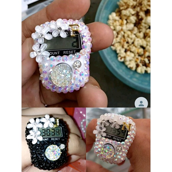 HITAM  INISIAL Huruf CUSTOM NAMA 1 HURUF Tasbih digital swarovski hias. tasbih digital blink satu bunga blink tasbih motif hitam list putih bunga blink fiy jam hitung tasbih digital diy