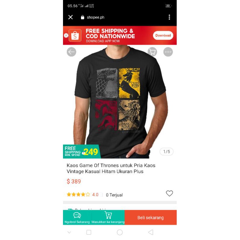kaos oblong game of thrones