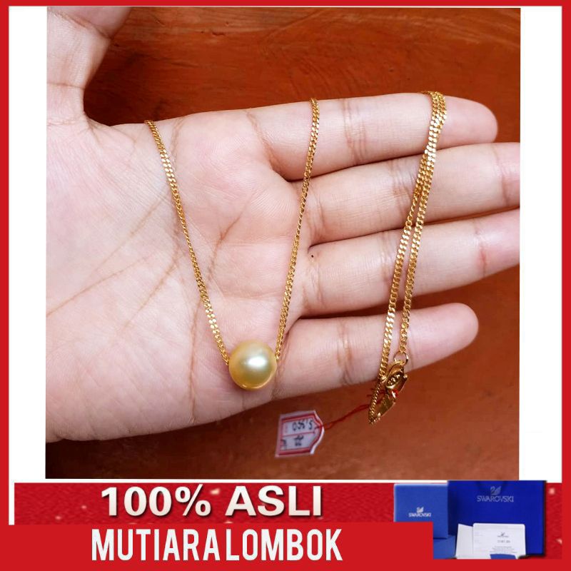 kalung emas 22 karat kadar 91.6% mutiara laut asli mutiara lombok perhiasan kalung emas wanita berse