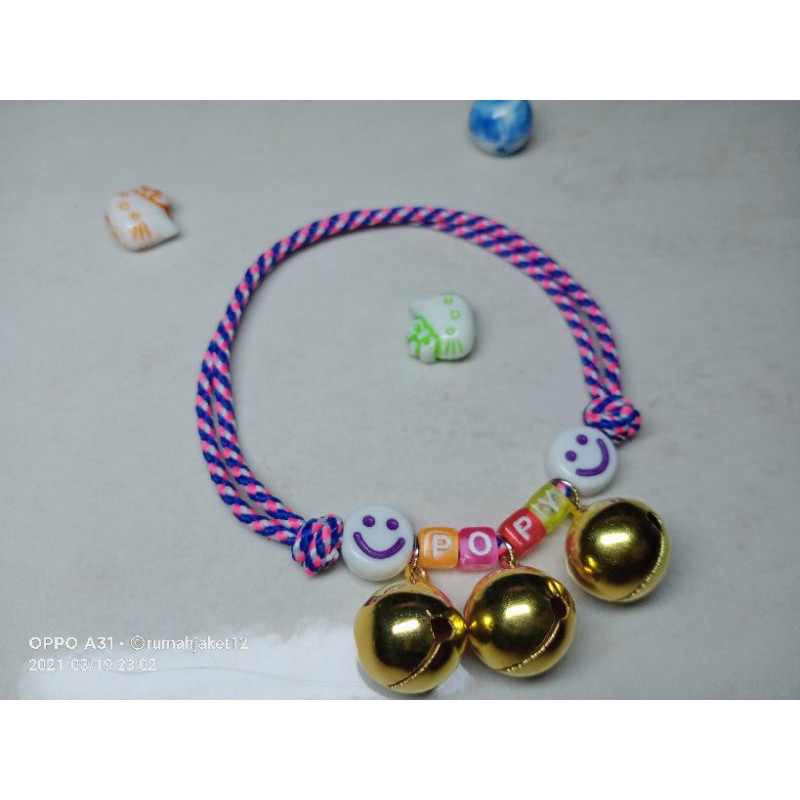 kalung kucing FREE NAMA dengan 3 lonceng 14mm kode 10K