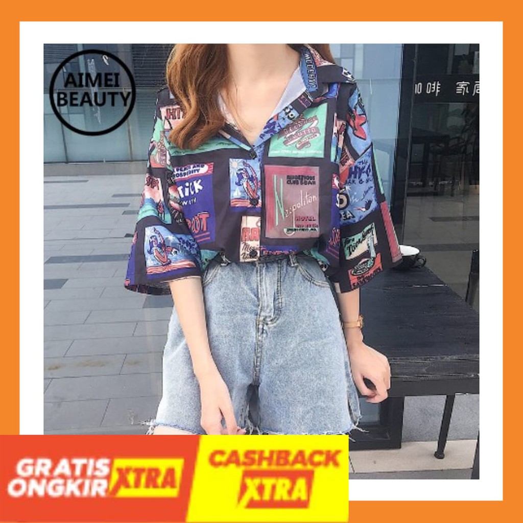 STYLE KOREA KEREN IMPORT MURAH ORIGINAL BISA COD / Kemeja Retro Wanita Hip Hop Longgar