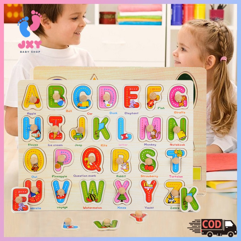 Puzzle kayu mainan edukasi/Mainan puzzle kayu bergambar mainan edukasi anak kids education toys wood letters/Teka-teki kayu anak-anak L11