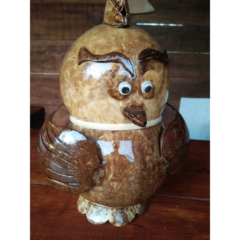 celengan unik batok kelapa/celengan karakter burung batok kelapa/celengan tempurung kelapa-3