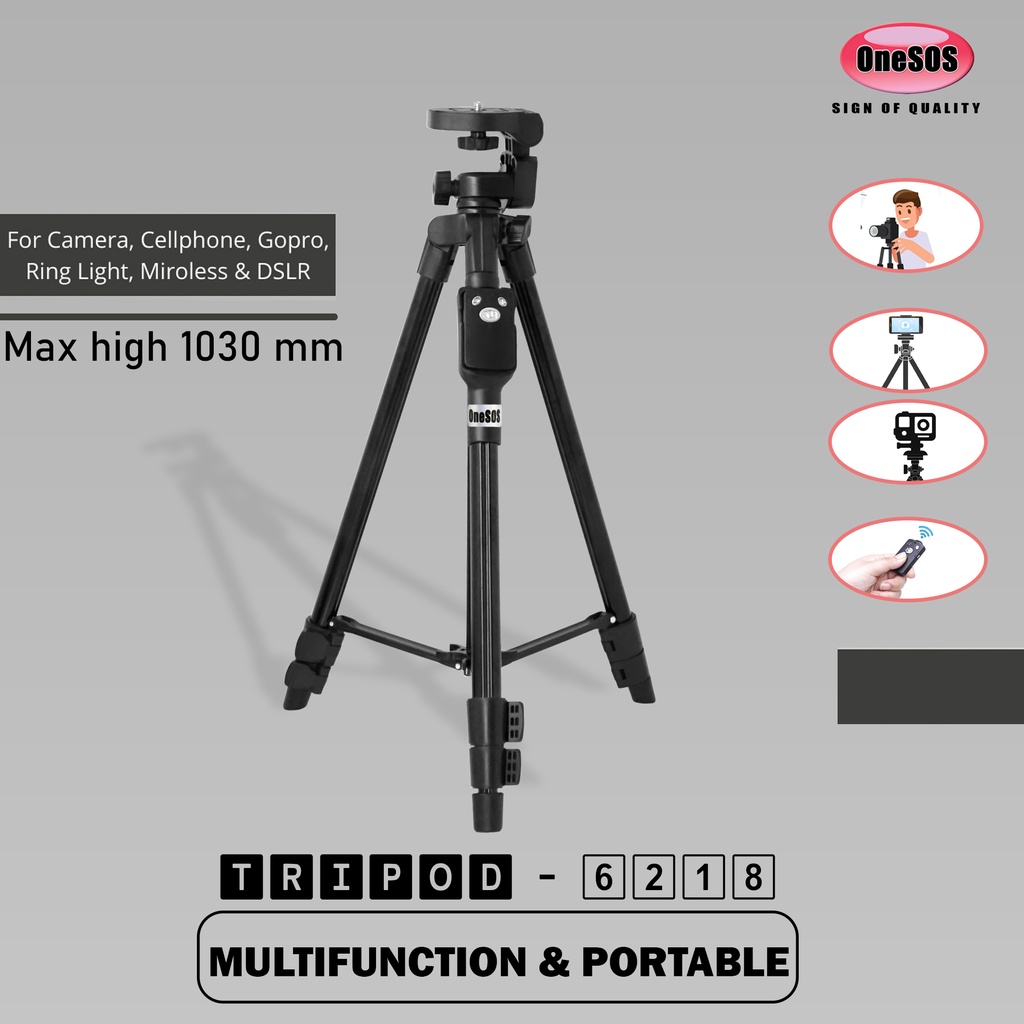 Tripod 6218 Kamera with Bluetooth Wireless Remote + Holder HP XL Alumunium ABS