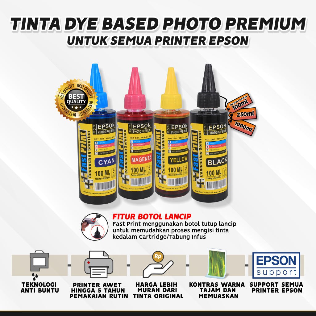PROMO Spesial Tinta Photo Premium 1 Set 4 Warna 100 ML Plus HVS F4