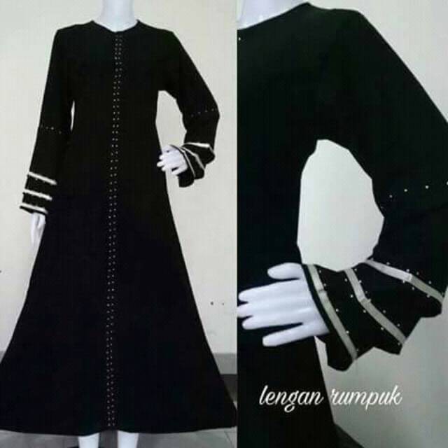 santi gamis arab abaya hitam pita silver tumpuk busui murah