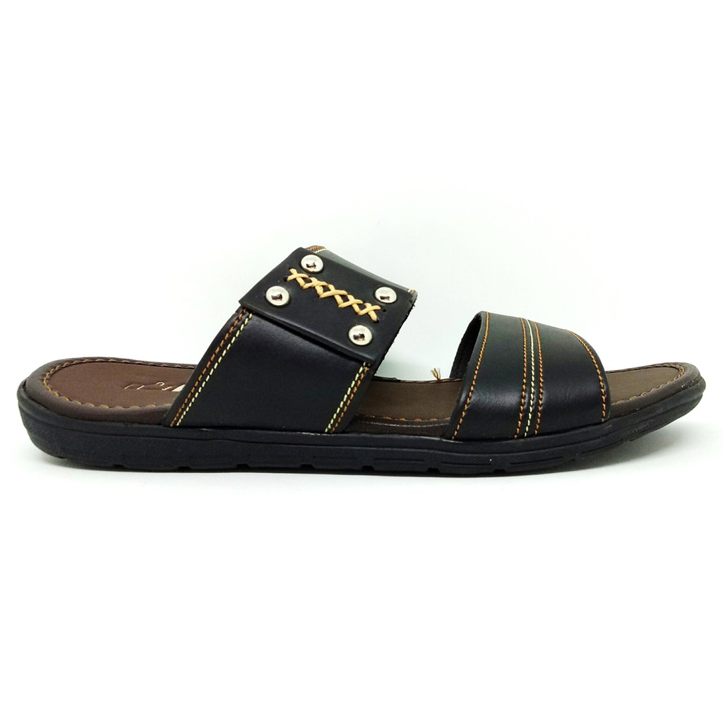 FIURI - Sandal Double Slip On Hitam - Sandal Pria Murah - Sandal Casual - Sandal Pria Kulit