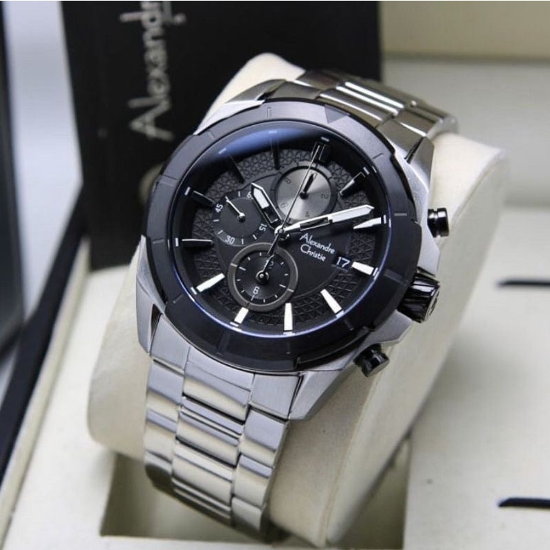 Jam Tangan Pria Alexandre Christie Ac 6596 Mc Silver Black Original Fashion Pria
