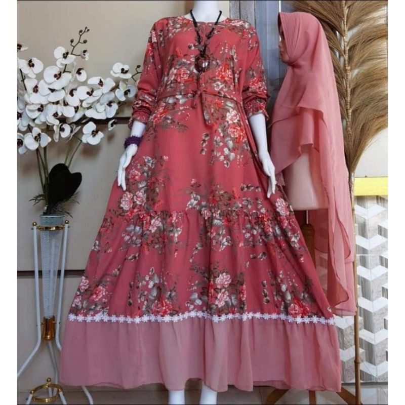 (BISA COD)GAMIS SET HIJAB MONALISA RENDA/SYAR'I CERUTY DOBEL 2LAYER/BUSUI/REALPICT/TERLARIS/TERMURAH-1