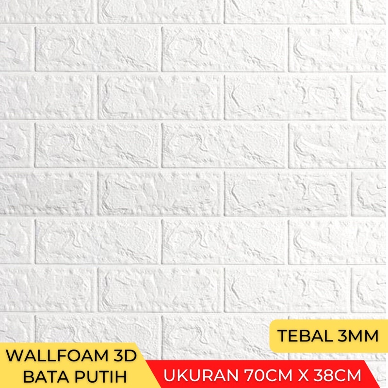 Wallpaper Stiker Dinding 3D Foam Batu Bata Brick 70 x 77cm-Bata Putih 70x38cm
