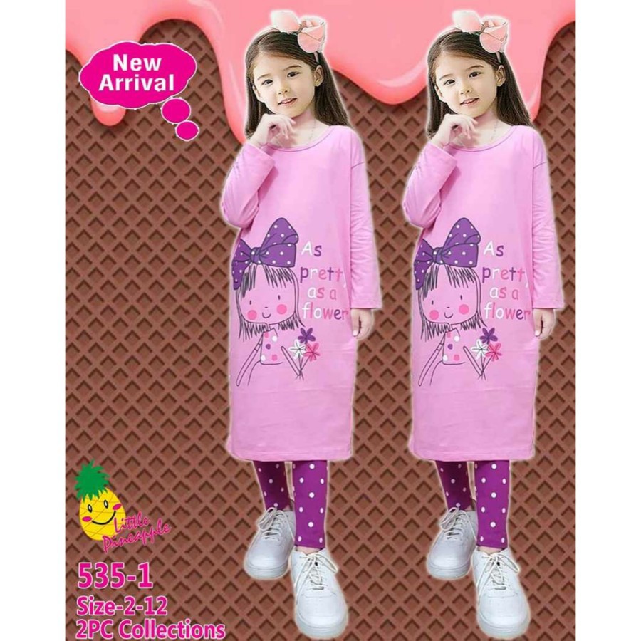 Setelan Anak Perempuan Tunik Debi  Kaos Lengan Panjang Baju Anak Kualitas Import Murah KAI