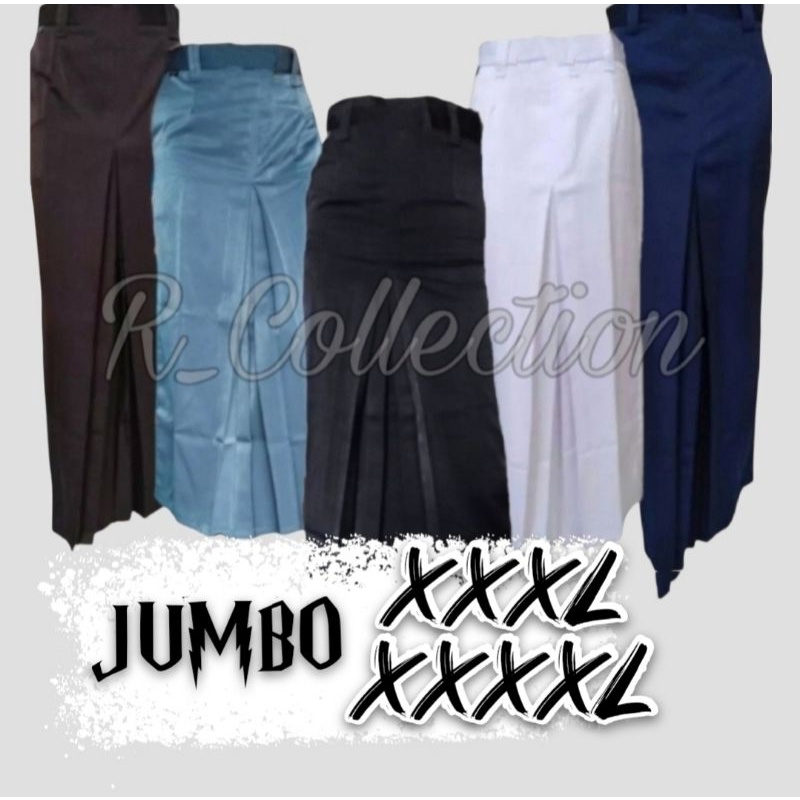 SUPER JUMBO XXXL/L4/3XL, XXXXL/L5/4XL dan XXXXXL/L6/5XL ROK SPAN BELAH TENGAH Rempel Sekolah Kerja Hitam Putih Abu SMA Coklat Pramuka Biru SMP