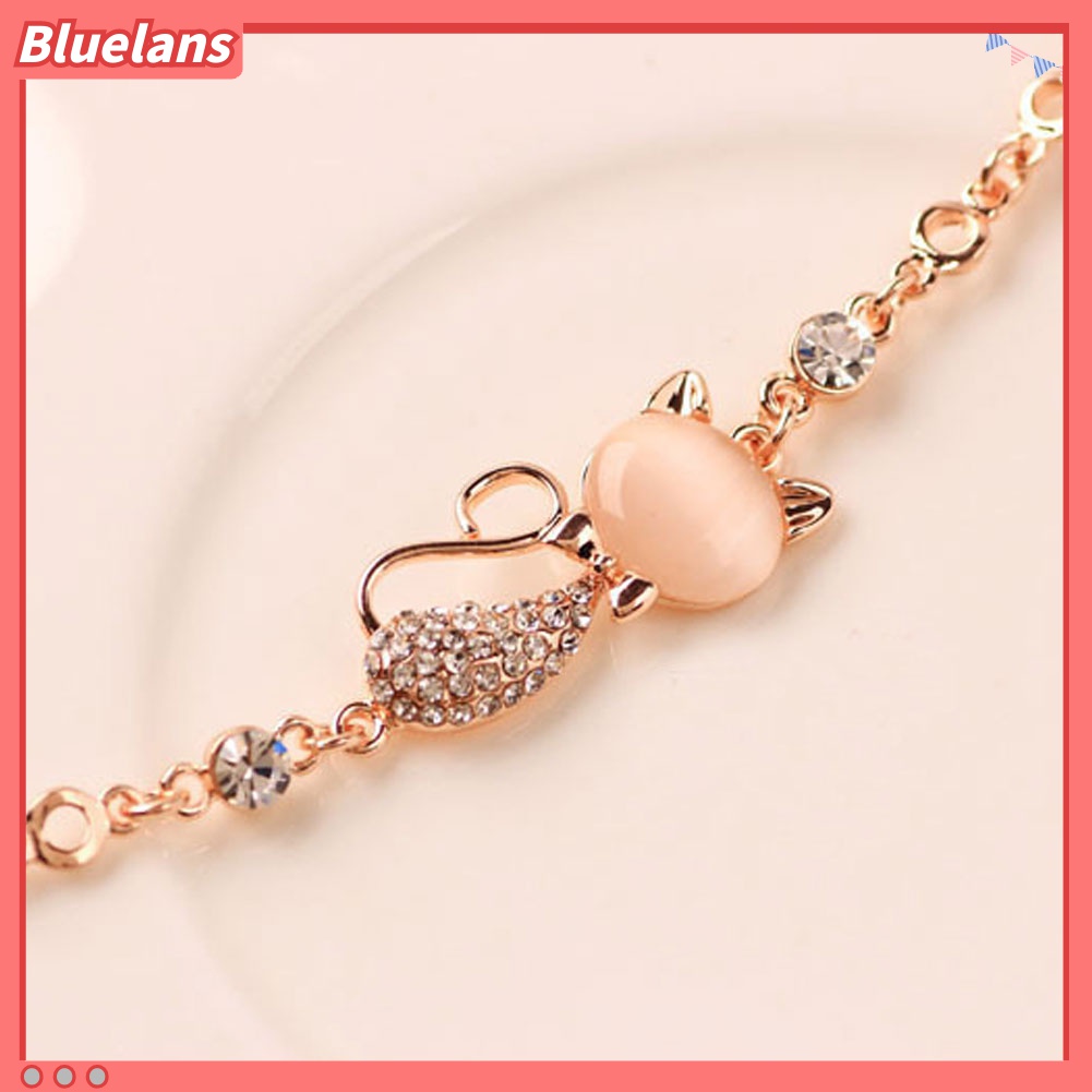 Gelang Bentuk Kucing Aksen Berlian Imitasi Untuk Wanita