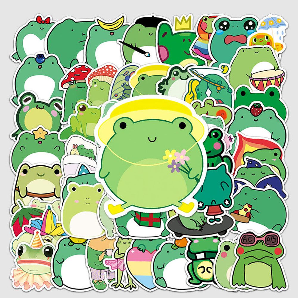 QUINTON 50Pcs Frog Graffiti Stickers Label Animel Stickers Frog Stickers Laptop Mini Frog School Office Supplies Cartoon Decoration Diary Decals