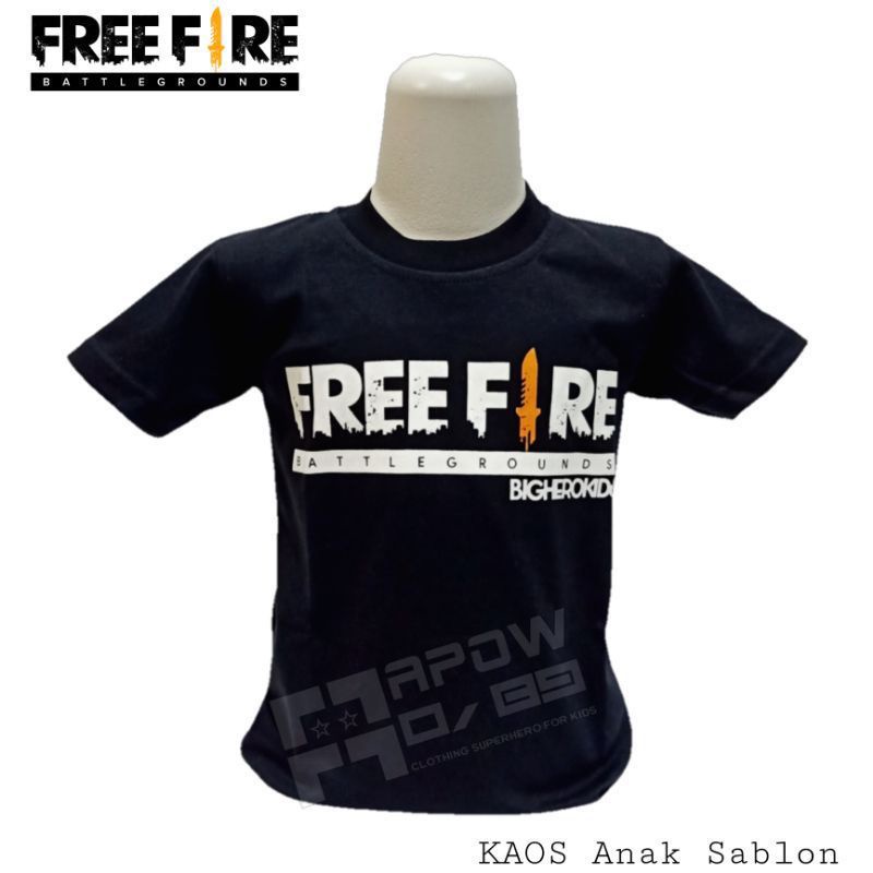 Baju kaos anak free fire gratis topi - baju anak