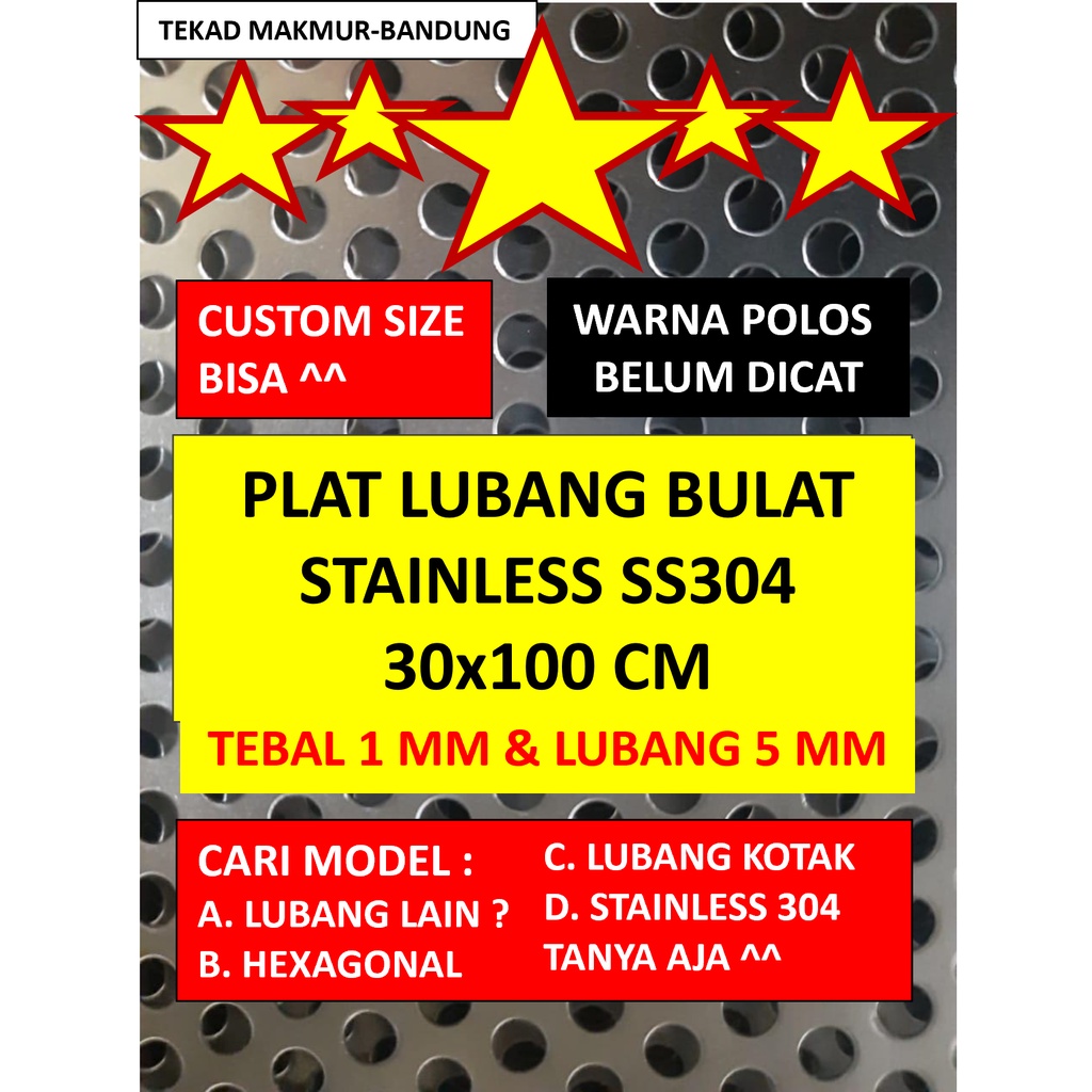 Plat Ram Grill Stainless 30x100 - Lubang 5 mm - SS304 -Tebal 1 mm