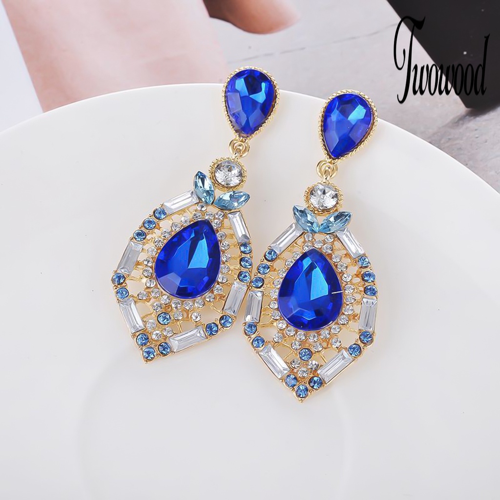 Anting Juntai Bentuk Teardrop Bahan Zinc Alloy Aksen Berlian Imitasi Untuk Wanita