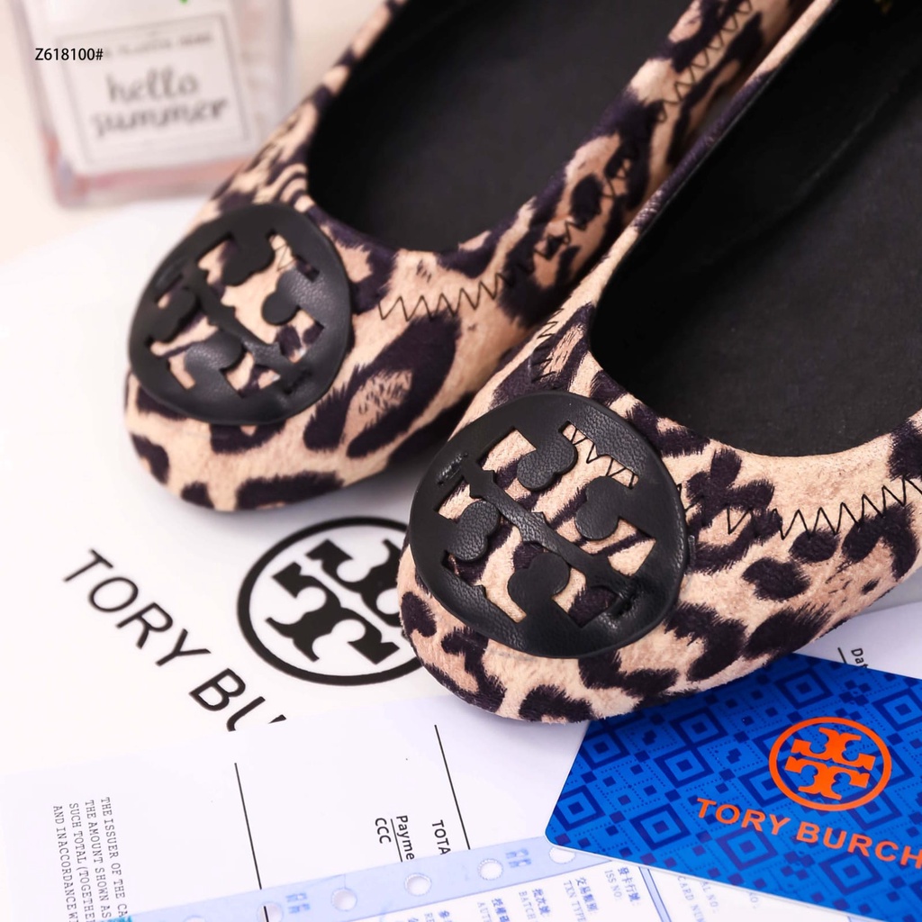 TB Leopard Print Calf Hair Reva Ballet Flat Shoes Z618100