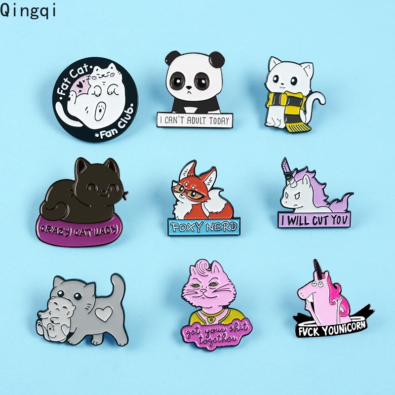 Bros Pin Enamel Desain Kartun Hewan Kucing Rubah Panda Unicorn Untuk Hadiah