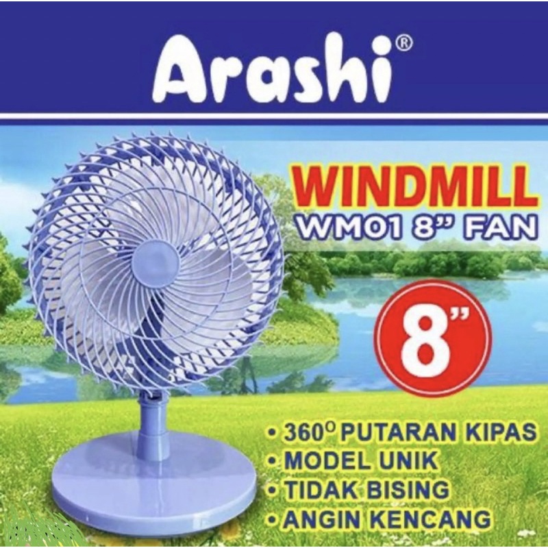 Arashi TDF838 Kipas Angin Meja WINDMILL Desk Fan Kecil 8 Inch 2 Speed Kecepatan