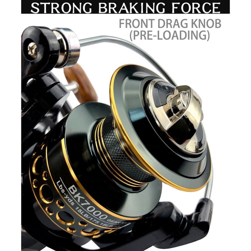 TaffSPORT GHOTDA BK2000 BK4000 Reel Pancing Spinning Fishing 5.2:1 Ball Bearing 13 - Gun Black