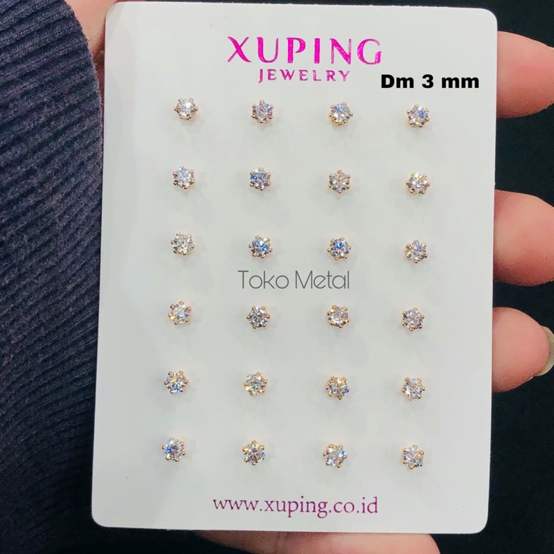 XUPING ANTING TUSUK/STUD  MATA 1 UNTUK WANITA 3 MM LAPIS EMAS [ TOKO METAL ]