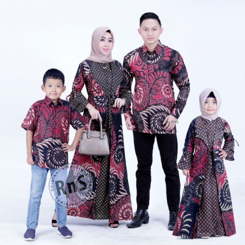 Maura Couple - Sania Ruffle Batik Keluarga Couple Jazy Gamis Syar'i - Gamis Kerah Jazz Motif Puser Maroon