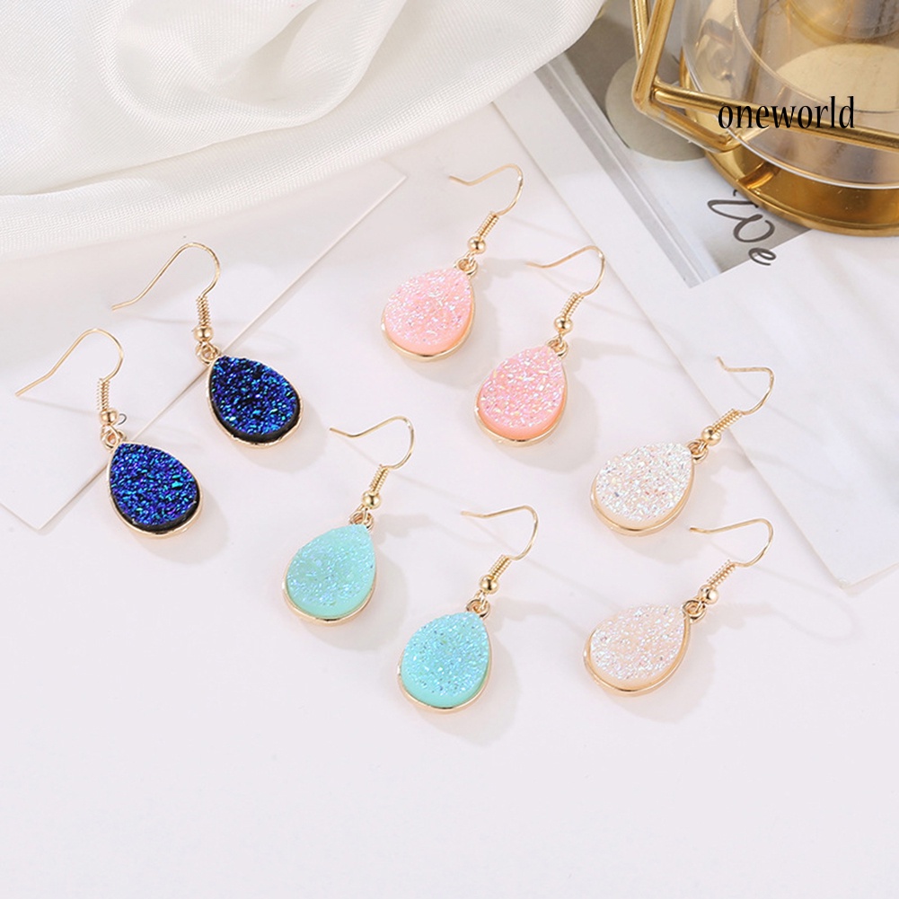 OW@ Fashion Women Water Drop Drusy Dangle Hook Earrings Unique Party Jewelry Gift