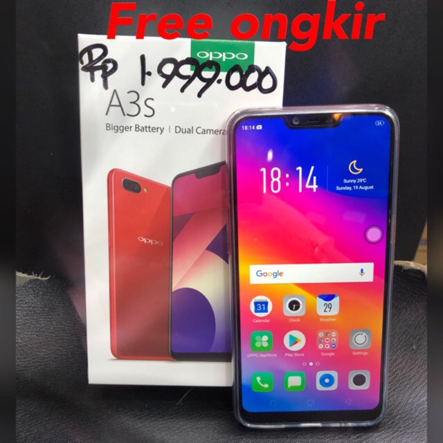 Oppo a3s ram 2gb internal 16 GB ready purple dan merah