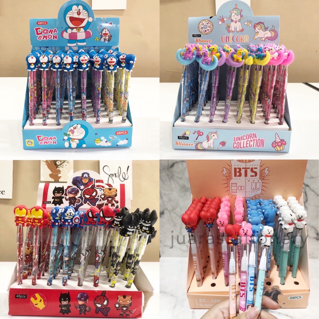 

Pensil Benzia Bensia Super Hero SuperHero Heroes Spiderman Batman IronMan Captain America BT21 BTS Army Doraemon Unicorn Kuda POny / Potlot / Pencil (1121)