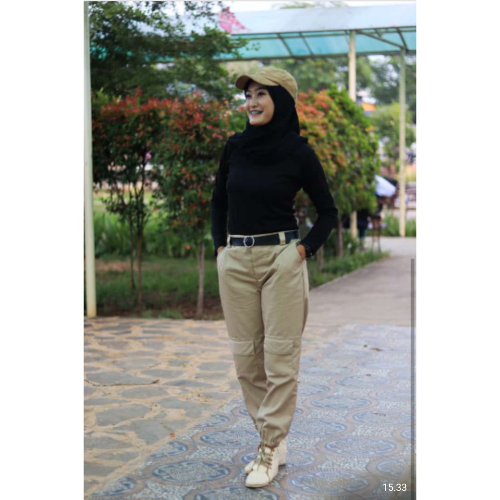  CARGO  PANTS FREE BELT CELANA  WANITA  BAWAH KERUT Shopee  