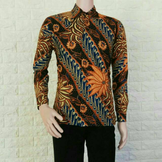 Risna Batik HRB026 kenongo kemeja hem pendek padi pekalongan M L XL MURAH KEREN bati pria wajik biru