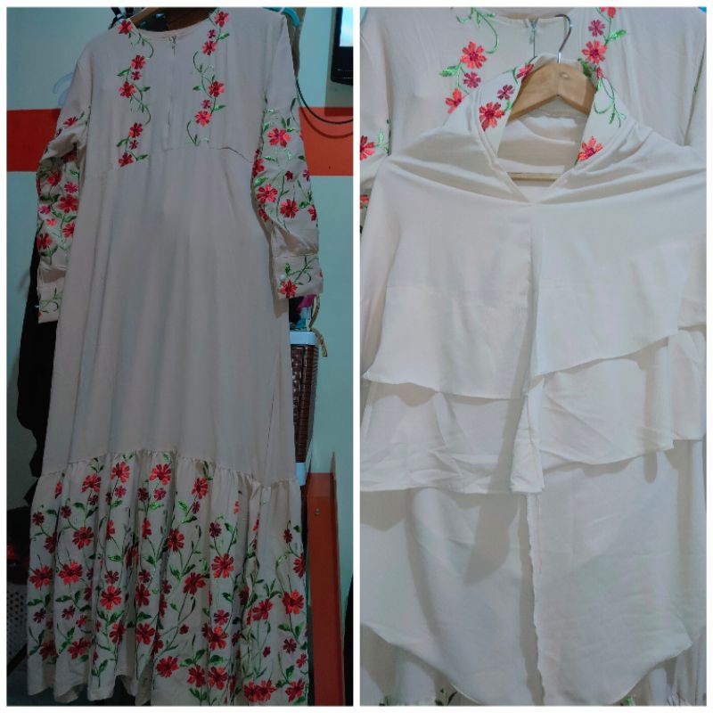 Gamis set syar'i bordir Gamis set syar'i khimar jumbo