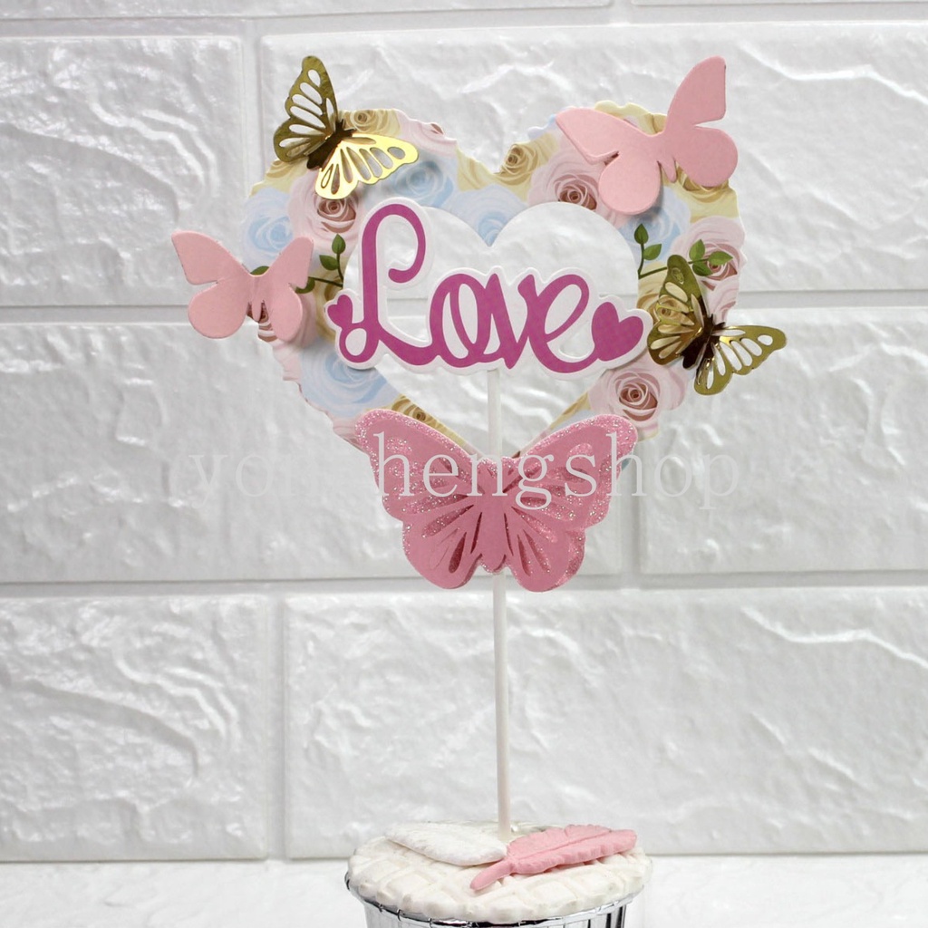 Topper Kue Desain Butterfly Happy Birthday 3D Untuk Dekorasi Pesta Pernikahan