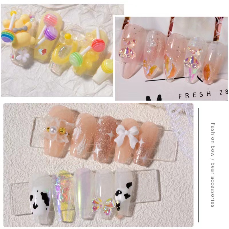 HIASAN PITA SMALL NAIL BOW RESIN 3D PITA NAILART RESIN MIX COLOR PEARL NAILART CHARMS GOLD HARDWARE