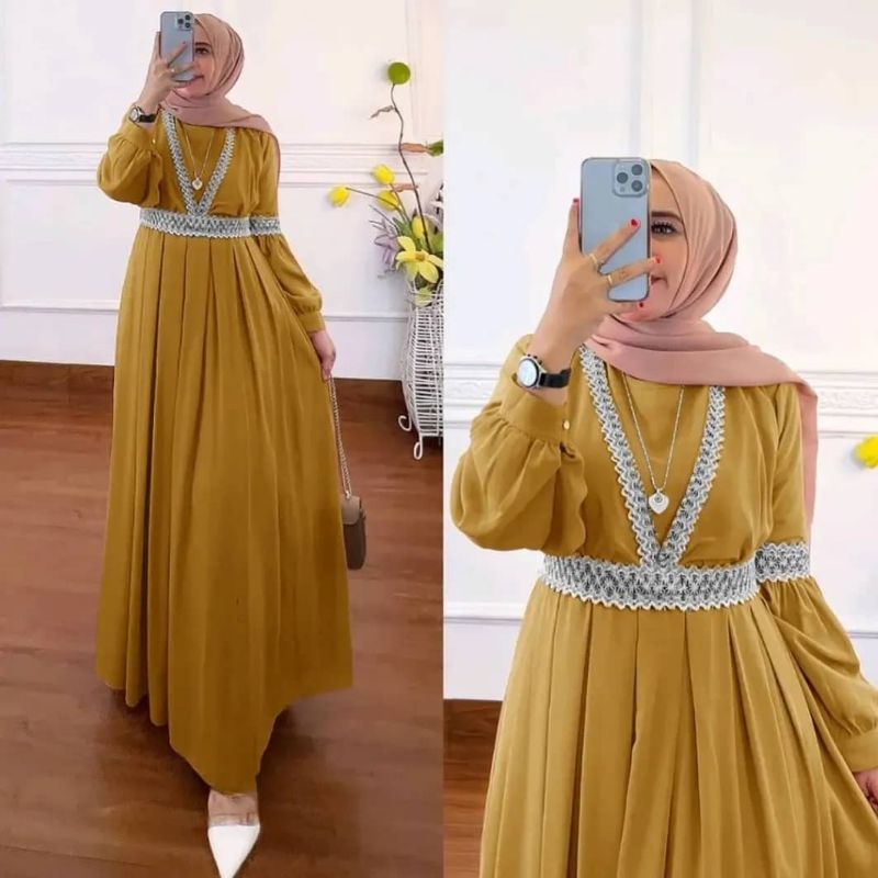 QAISHA DRESS CERUTY BABYDOLL/ALALIYA DRESS RENDA KEKINIAN/GAMIS MUSLIM CERUTY TERBARU/FASHION MUSLIM WANITA JUMBO FIT XL/FAR MOSLEMSTORE