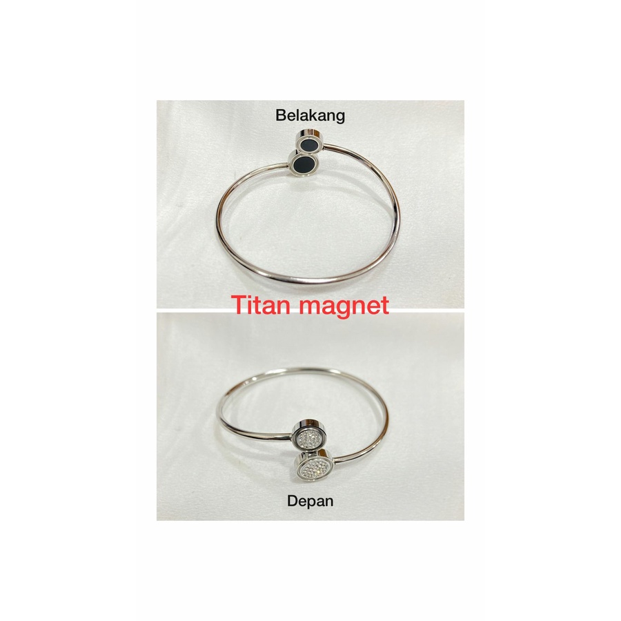 Gelang Titanium Asli Anti Karat Aksesoris Fashion Perhiasan Wanita Cuff Gold Dan Silver Korean Style-Magnet silver